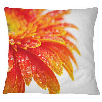 Orange Gerbera with Raindrops Floral Throw Pillow, 16"x16"