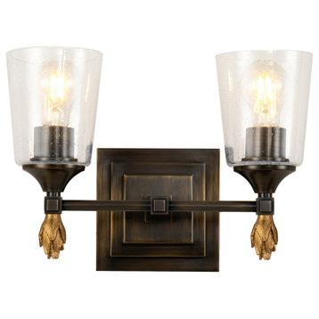 Vetiver 2-Light Bath Vanity Light, Dark Bronze With Gold Accents Finial 1 Gold