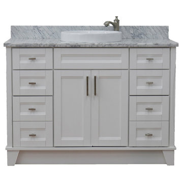 49" Single Sink Vanity, White Finish With White Carrara Marble And Round Sink