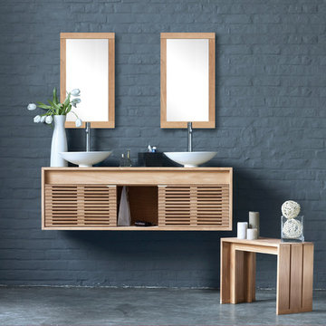 CUBE by Line Art Solid Teak Wall Mounted Vanity