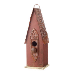 Glitzhome - Rustic Garden Distressed Wooden Birdhouse, Retro Red - Birdhouses