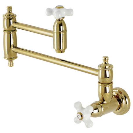 KS3102PX Restoration Two-Handle Wall Mount Pot Filler, Polished Brass