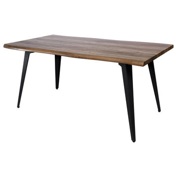 LeisureMod Ravenna Rectangular Wood 63" Dining Table Metal Leg, Dark Brown