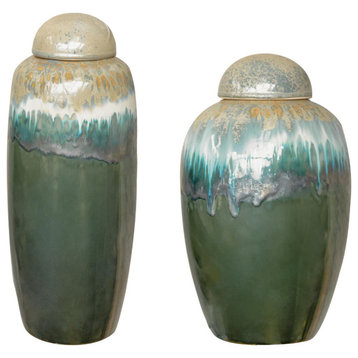 Vorga Decorative Jar or Canister, Beige and Green