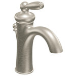 Moen - Moen Brantford 1-Handle High Arc Bathroom Faucet, Brushed Nickel - With intricate architectural features that transcend time, Brantford faucets and accessories give any bath a polished, traditional look. Classic lever handles, a tapered spout and globe finial give this collection universal appeal.
