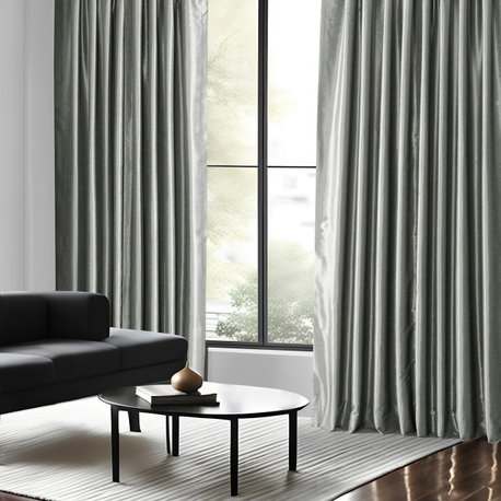 Blackout Vintage Textured Faux Dupioni Silk Curtain Single Panel, Silver, 50x84