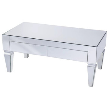 Elegant Coffee Table, Mirrored Design With Tapered Legs and 2 Storage Drawers