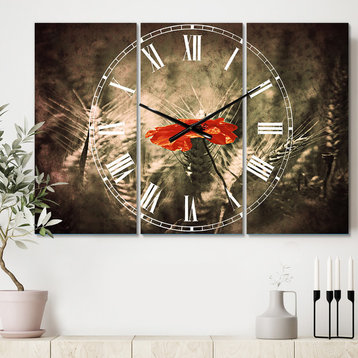 Sigle Red Poppies Traditional 3 Panels Metal Clock