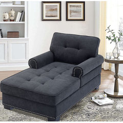 Alexent Calma Modern Linen Fabric Indoor Chaise Lounge in Gray