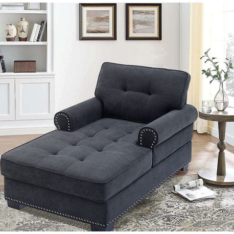 Modern Comfort Sleeper Lounge Chairs with Thick Upholstered Seat, Dark Grey