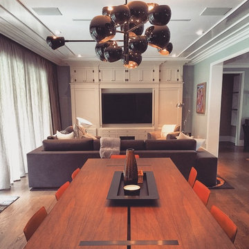 Family Room with surround sound built into custom cabinetry
