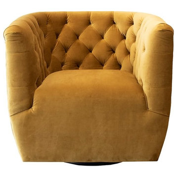 Rose Mid Century Modern Comfy Dark Yellow Velvet Swivel Accent Chair