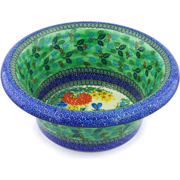Polmedia Polish Pottery 13" Stoneware Bowl With Rolled Lip