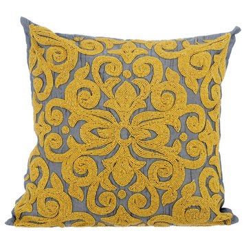 Grey Indian Pillow Covers Art Silk 20"x20" Pattern, New Beginnings