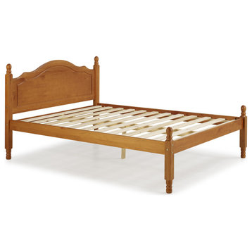 100% Solid Wood Reston Full Panel Headboard Platform Bed, Honey Pine