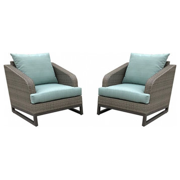 Comal Outdoor Wicker Chairs, Set of 2, Gray With Aqua Cushions