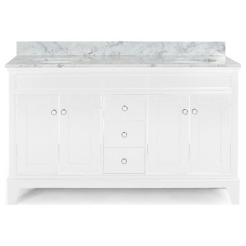 Gina Contemporary 60" Wood Double Sink Bathroom Vanity With Marble Counter Top,