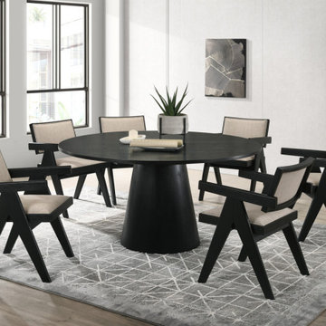 Jasper 7Pc Ebony Black 59" Round Dining Set