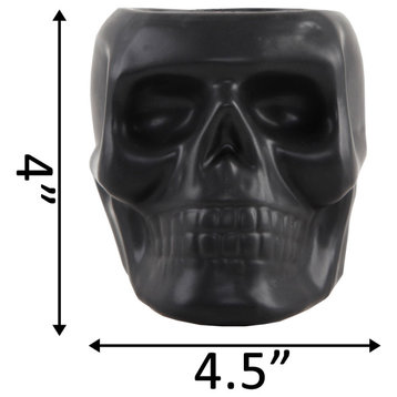 4.5X3.5 Ceramic Sugar Skull Planter, Matte Black