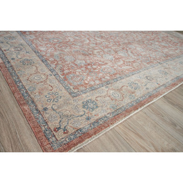 Heritage Power Loomed Polyester and Acrylic Red/Light Blue Area Rug, 2'6"x12'