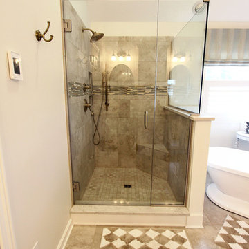 Master Bath Remodel with Soaker Tub, Custom Tiled Shower and Warm Gray Vanity