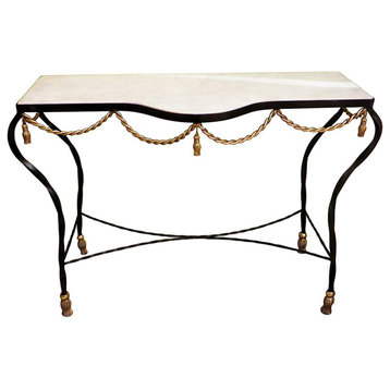 Black Gold Iron Swag Tassel Console Table Ornate Marble Metal Sofa Rope 36"