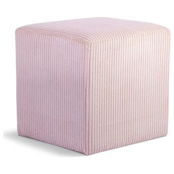 Roy Microsuede Fabric Upholsetered Ottoman/Stool, Pink, Square