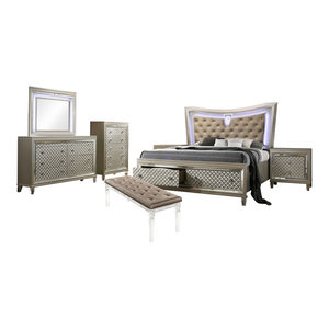 Lunna 6 Piece Bedroom Set With Beige Faux Leather Headboard