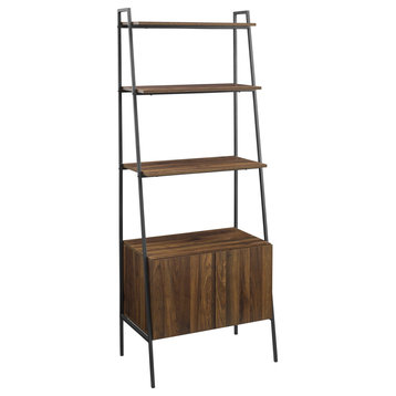 Tall Bookcase, Ladder Design With Beveled Doors & 3 Open Shelves