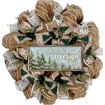 Where Tree Tops Glisten Winter Wreath With Iced Greenery Handmade Deco Mesh