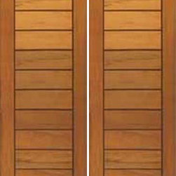 Contemporary Flush Panel Double Door, Solid Tropical Wood - Front Doors