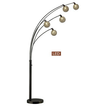 Manhattan 84" Quan 5-Arch Crystal Ball LED Floor Lamp Jet Gun Metal/Black Pear