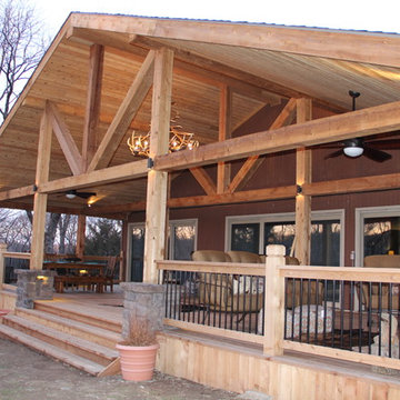 Deck lighting using low voltage under railing LED lights.