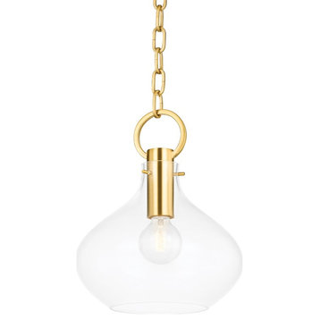 Hudson Valley Lina 1-LT Small Pendant BKO252-AGB, Aged Brass