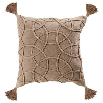 Taupe Corded Style Decorative Throw Pillow Cover Tassels 20 inches W x 20