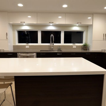 Small "U" Shaped Modern Kitchen with White and Wood Finishes in Geneva, IL
