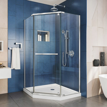 DreamLine Prism 42"x74.75" Frameless Angle Shower Enclosure in Chrome with Base
