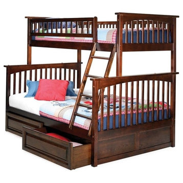 AFI Columbia Twin Over Full Solid Wood Bunk Bed with 2 Storage Drawers in Walnut
