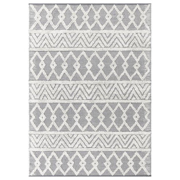 Danna Indoor Geometric Area Rug - Hand Woven, Polyester/Cotton Blend, Gray/Ivory, 5'x7'