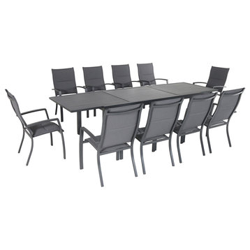 Naples 11-Piece Outdoor Dining Set With Padded Chairs, Gray and 40"x118" Table