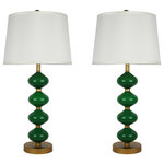 Urbanest - Set of 2 Beautor Lamps, Gold & Fern Green Glass with Cream Shades - Urbanest's designer table lamp set is a stunning and elegant way to light your space.