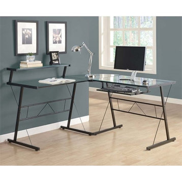 Scranton & Co Modern Tempered Glass/Metal L Shaped Computer Desk in Black
