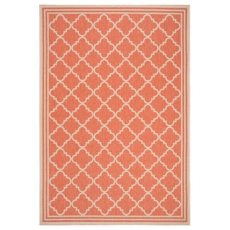 Safavieh Beach House Collection BHS121 Indoor-Outdoor Rug, Rust/Creme, 5'3"x7'6"