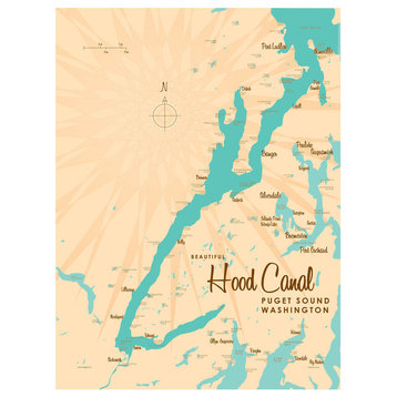 Lakebound Hood Canal Washington Map Art Print, 18"x24"
