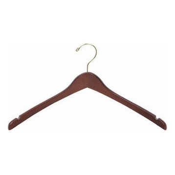 Contoured Wooden Coat Hanger, Brass, Set of 25