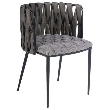 Milano Dining Chair, Gray and Black, Fabric and Faux Leather
