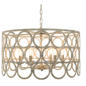 Hope Washed Gray Transitional Large Drum Chandelier, 24" Round