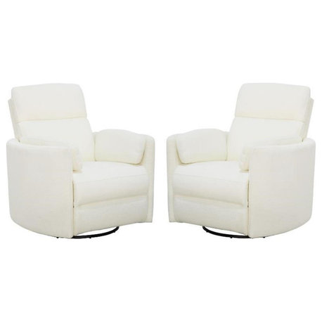 Home Square Fabric Swivel Glider Recliner in Revel Oyster & White - Set of 2