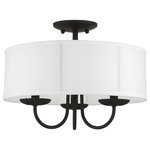 Livex Lighting - Livex Lighting 3 Light Black Semi-Flush Mount - The three-light Brookdale semi-flush combines floral details and casual elements to create an updated look. The hand-crafted off-white fabric hardback drum shade is set off by an inner silky white fabric that combines with chandelier-like black finish sweeping arms which creates a versatile effect. Perfect fit for the living room, dining room, kitchen or bedroom.