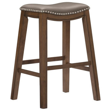 Home Square 3 Piece 29" Upholstered Faux Leather Saddle Bar Stool Set in Gray